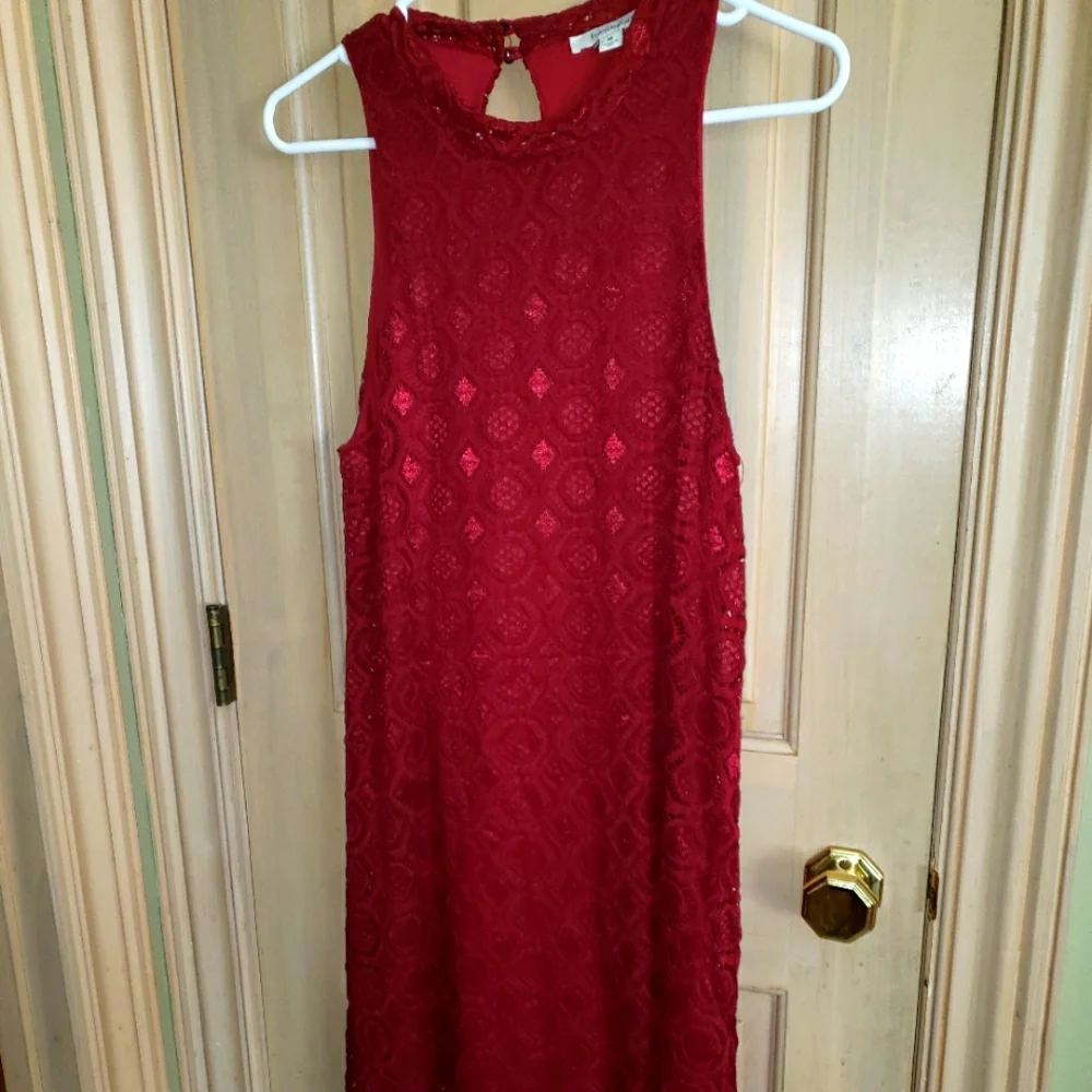 Francesca Misses M red Burgundy dress lace overlay embroidery stitched Christmas - Picture 1 of 7